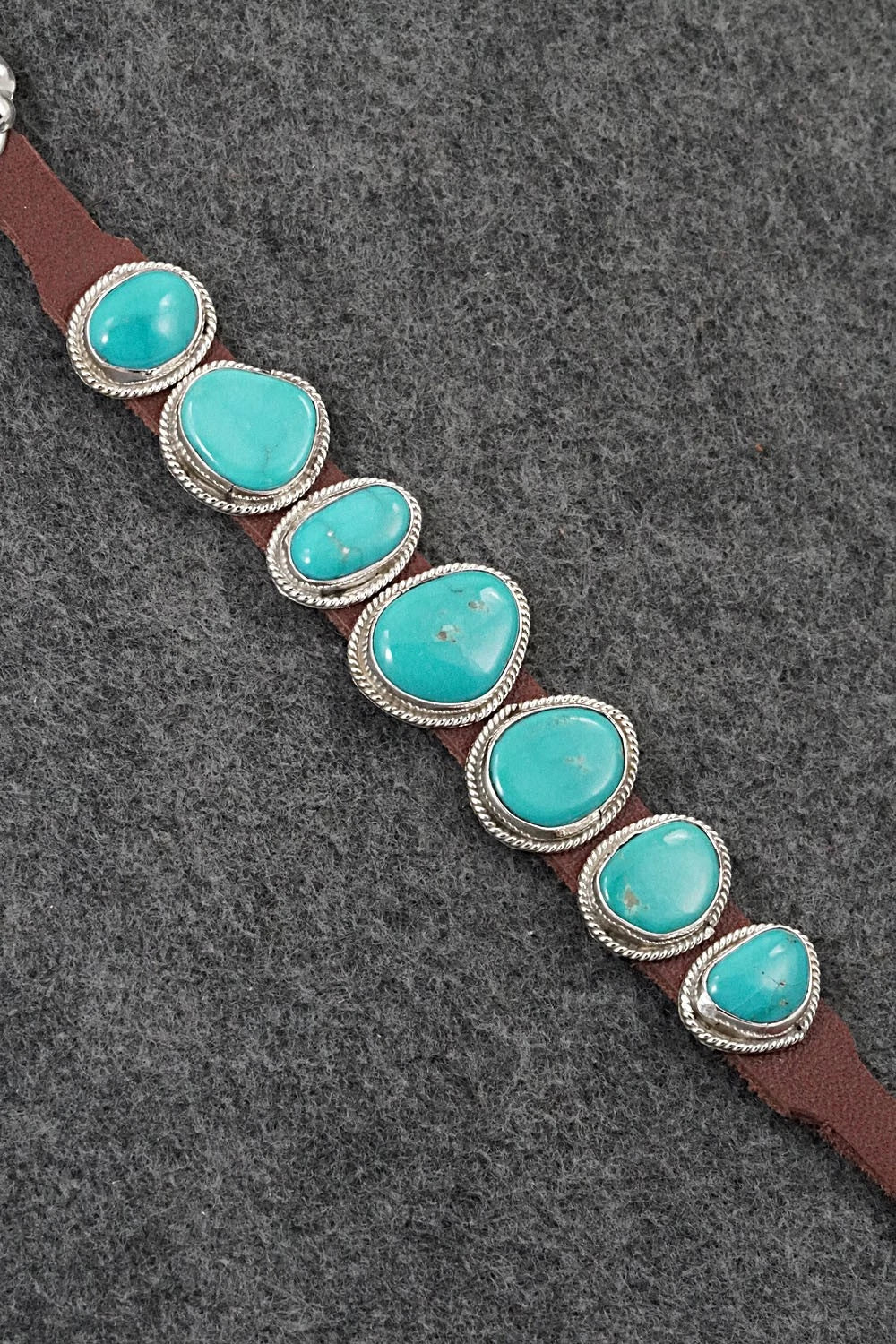 Turquoise, Sterling Silver & Leather Bracelet - Rosita Charlie