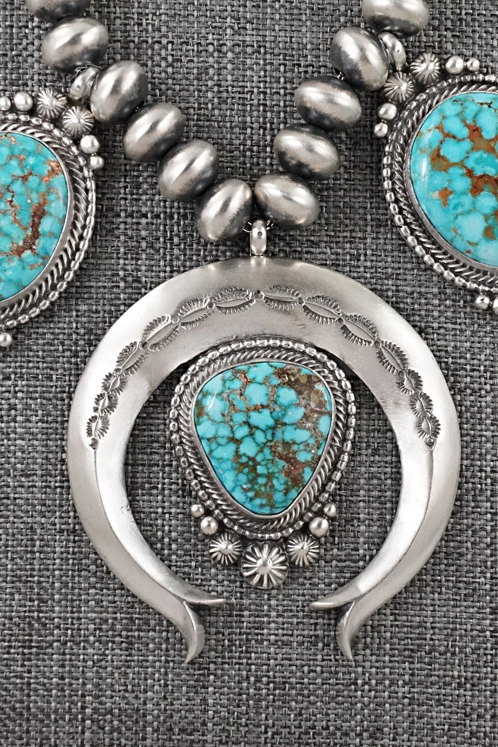 Turquoise & Sterling Silver Squash Blossom Necklace - Tom Lewis