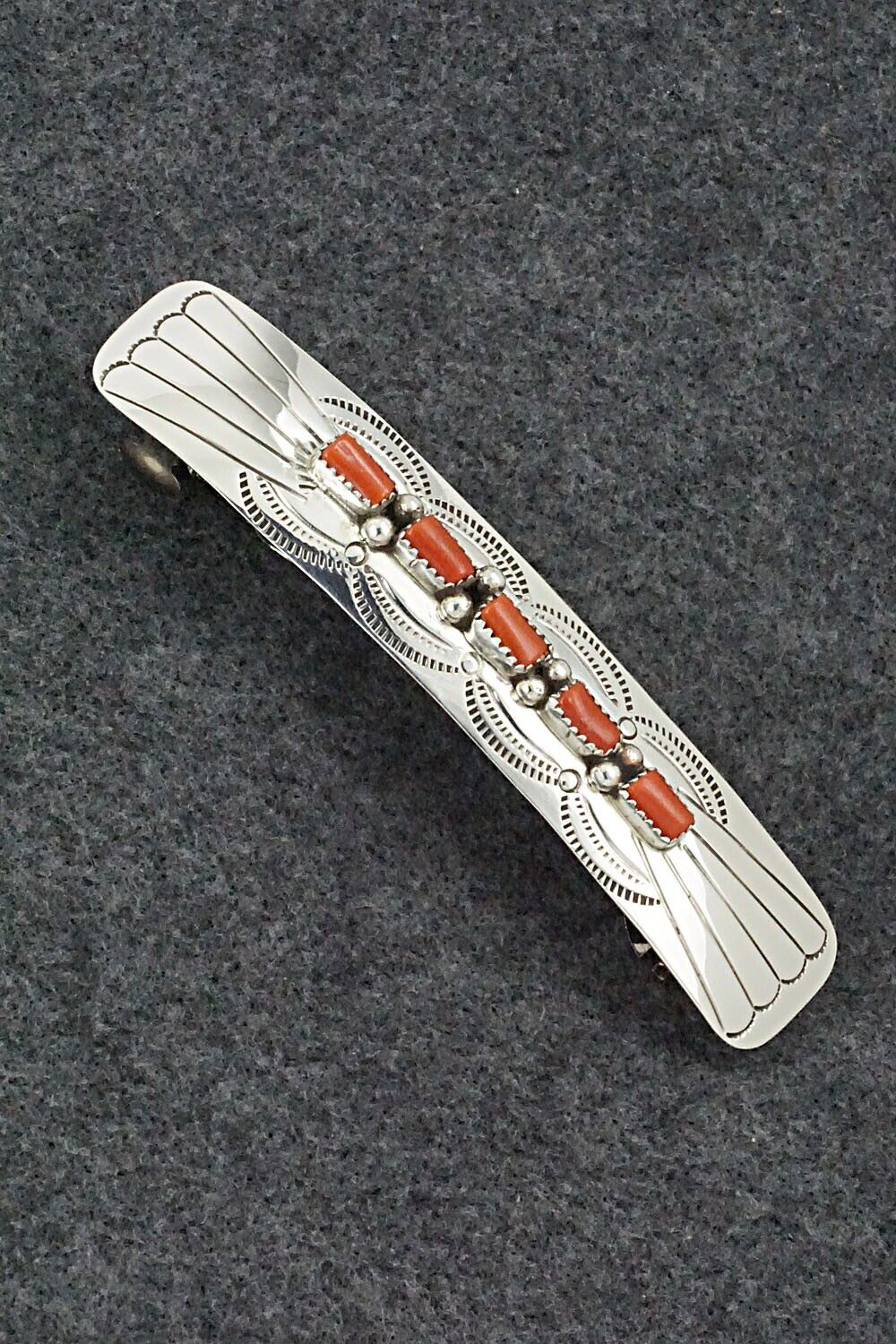 Coral & Sterling Silver Hair Barrette - Jolene Begay