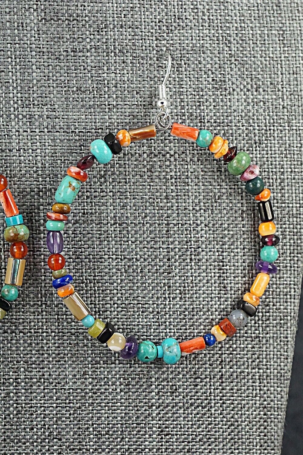 Multi Stone & Sterling Silver Hoop Earrings - Helen Tsosie