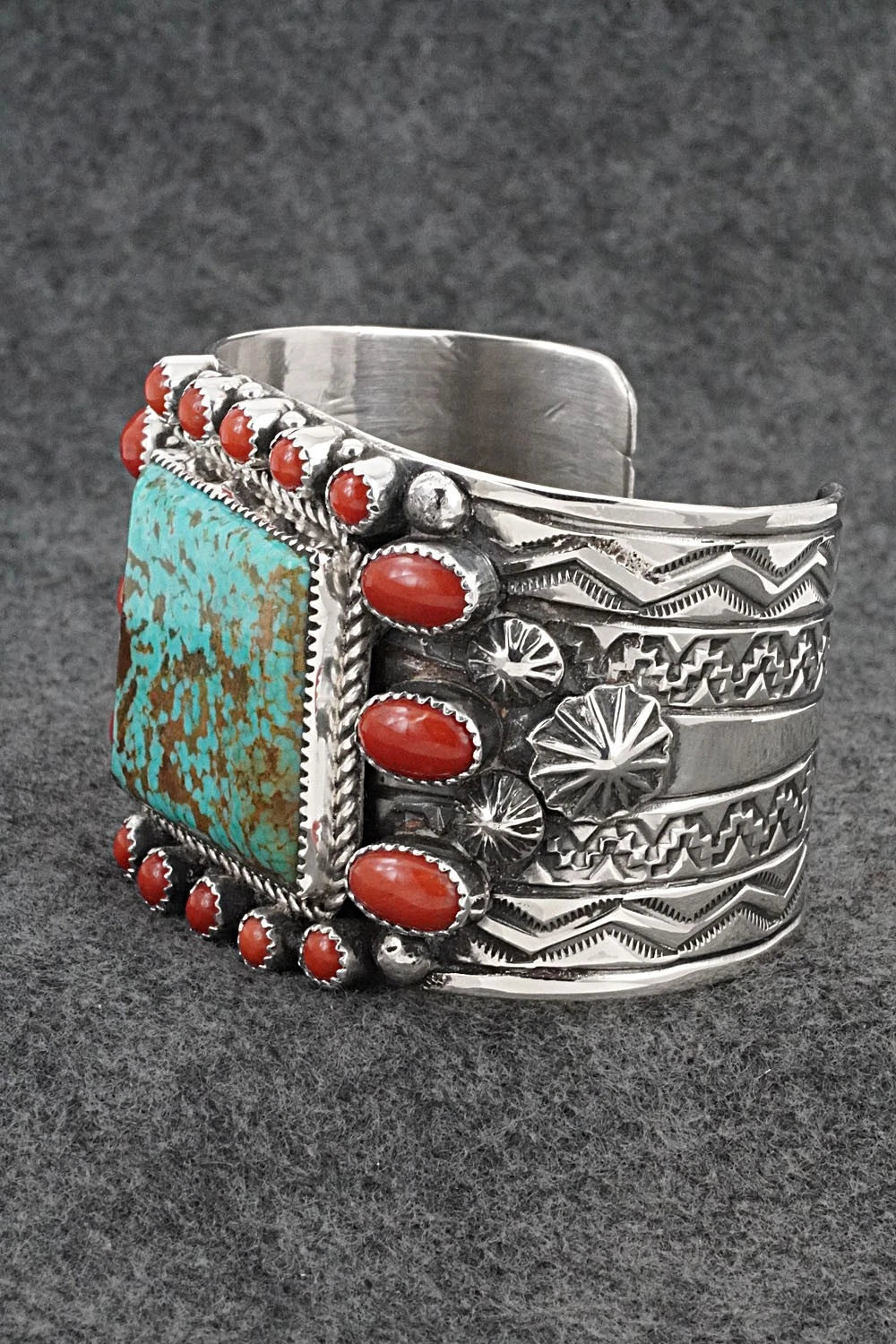 Turquoise, Coral & Sterling Silver Bracelet - Tillie Jon