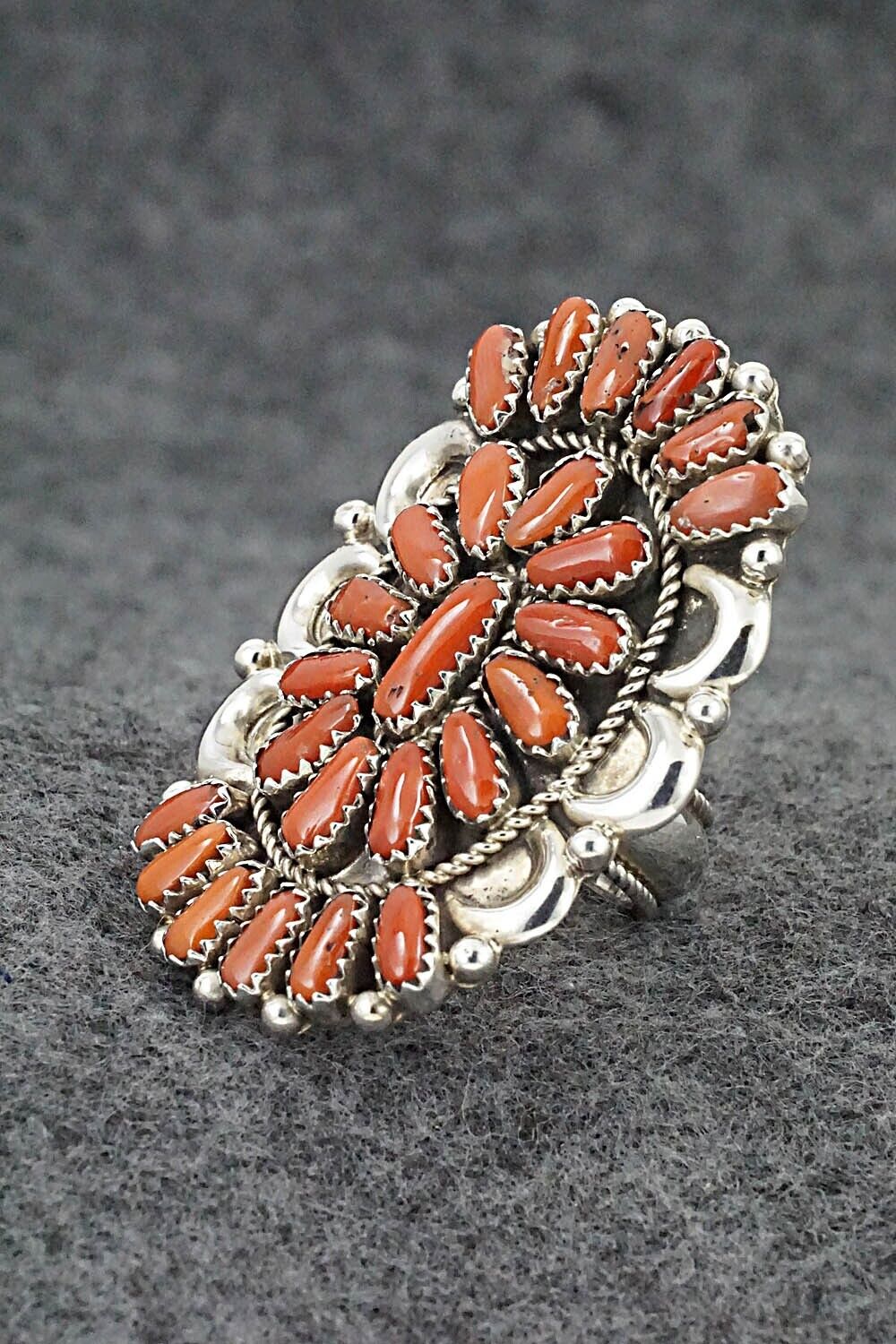 Coral and Sterling Silver Ring - Justina Wilson - Size 8