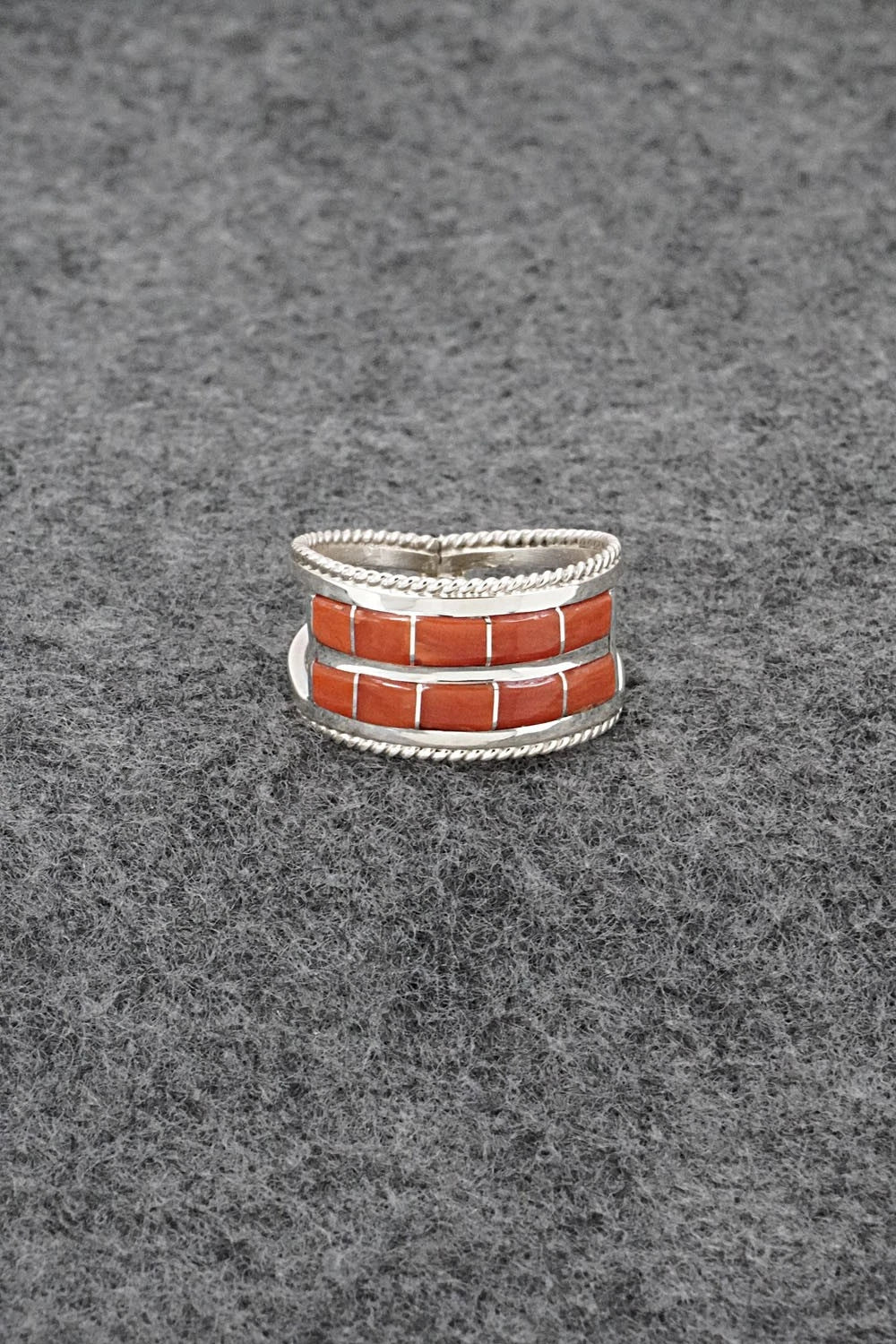 Coral and Sterling Silver Ring - Bruce Johnson - Size 10.5