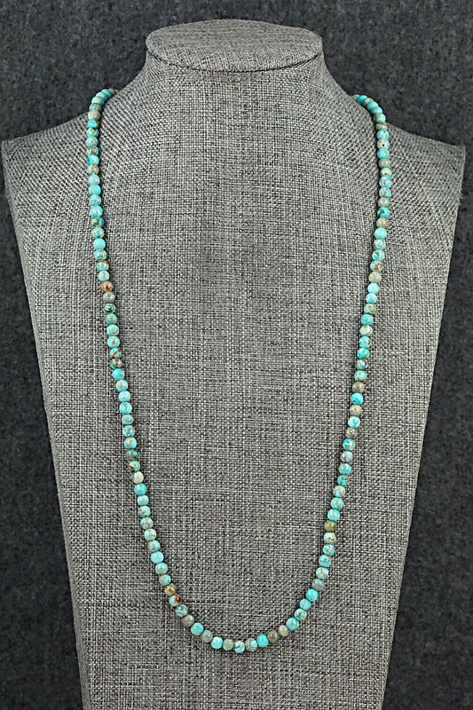 Turquoise, Shell & Sterling Silver Necklace 24" - Ramona Calavaza