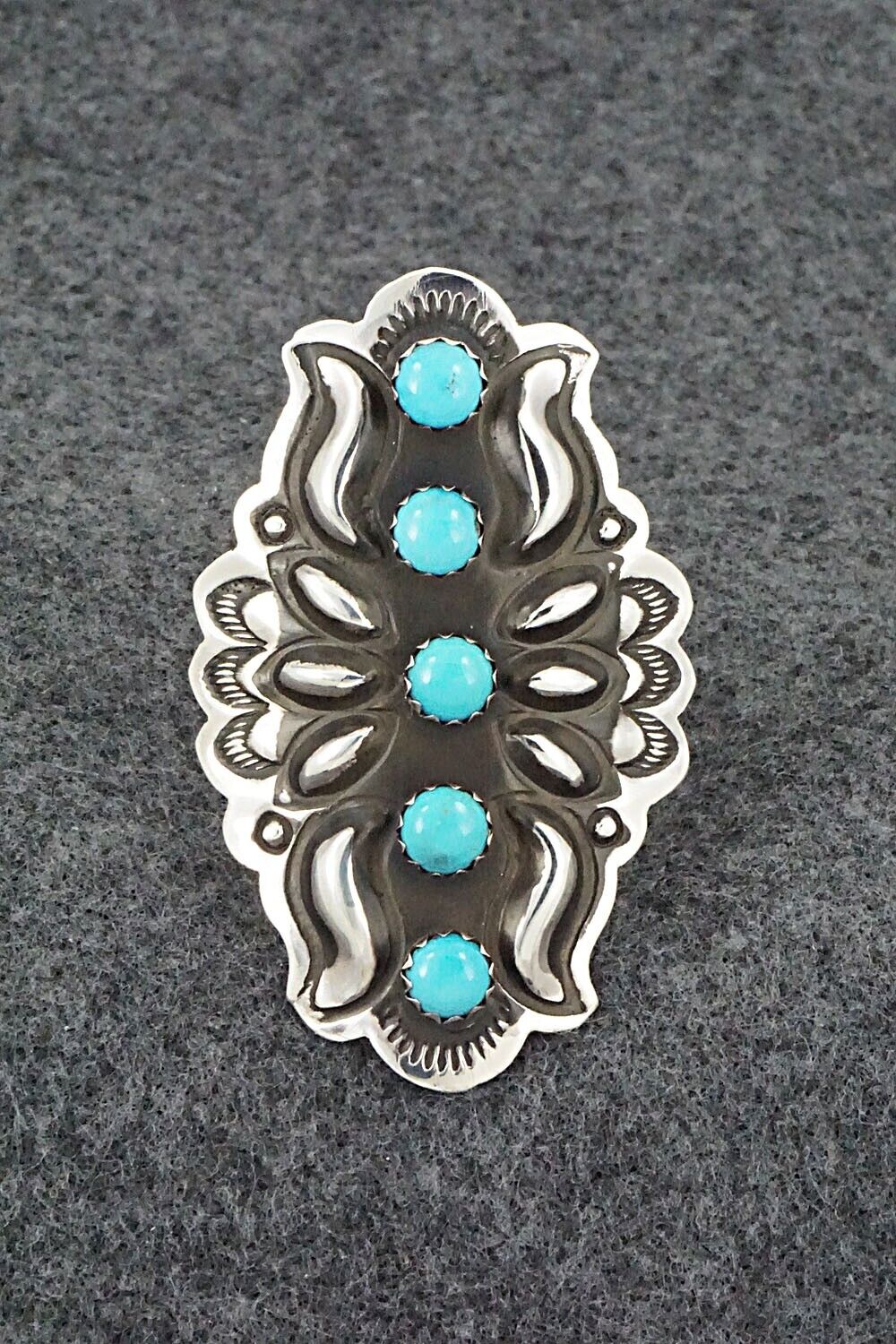 Turquoise & Sterling Silver Ring - Leander Tahe - Size 9.5