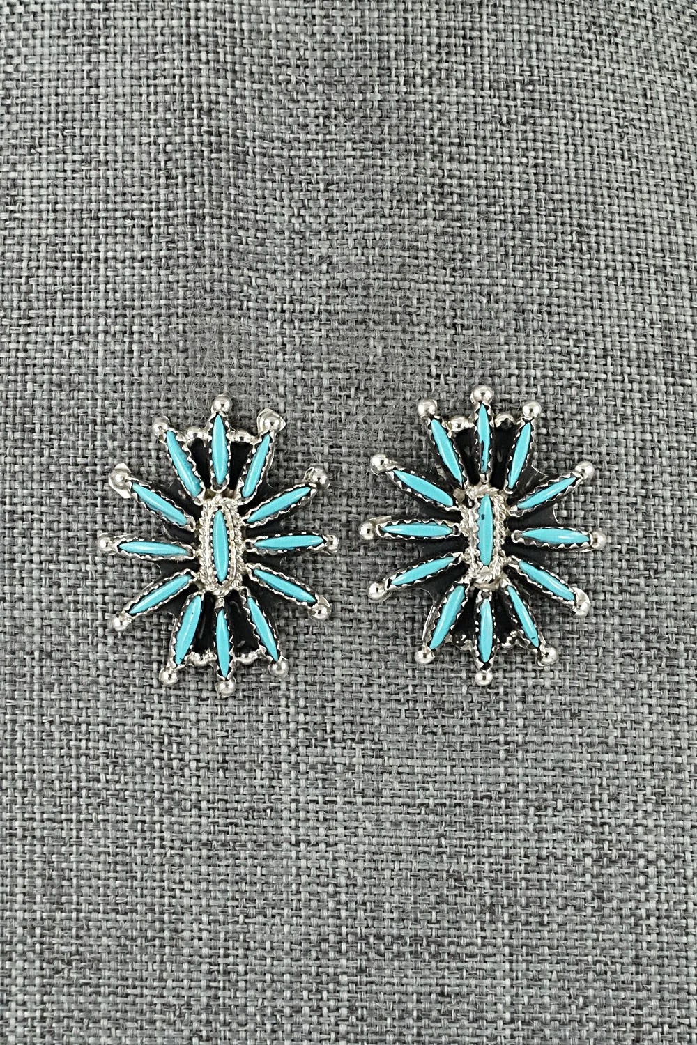 Turquoise & Sterling Silver Squash Blossom Necklace Set - Gerald Etsate