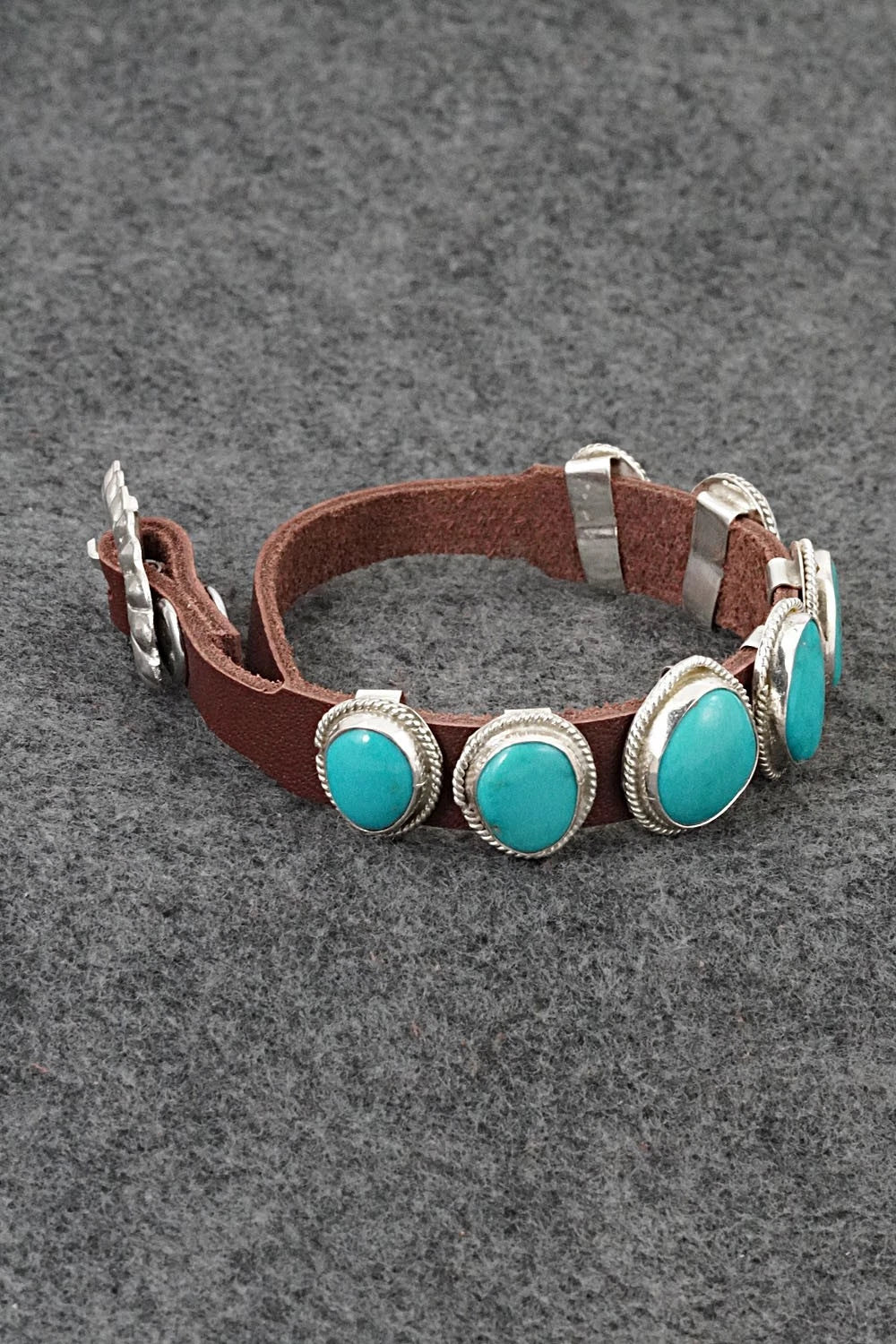 Turquoise, Sterling Silver & Leather Bracelet - Rosita Charlie