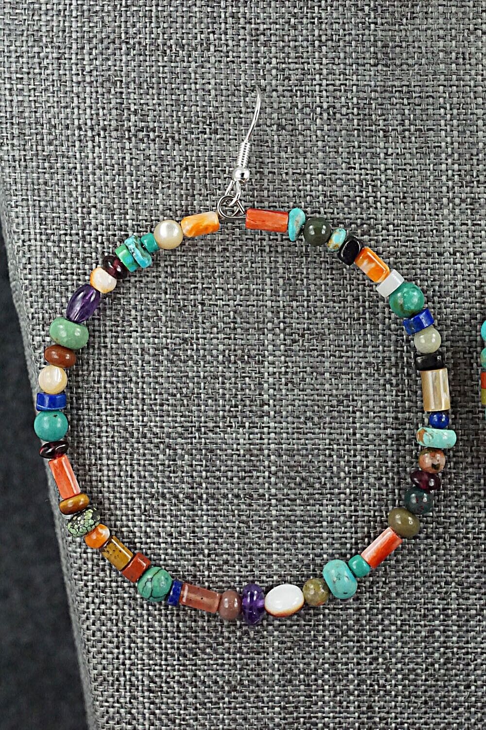 Multi Stone & Sterling Silver Hoop Earrings - Helen Tsosie