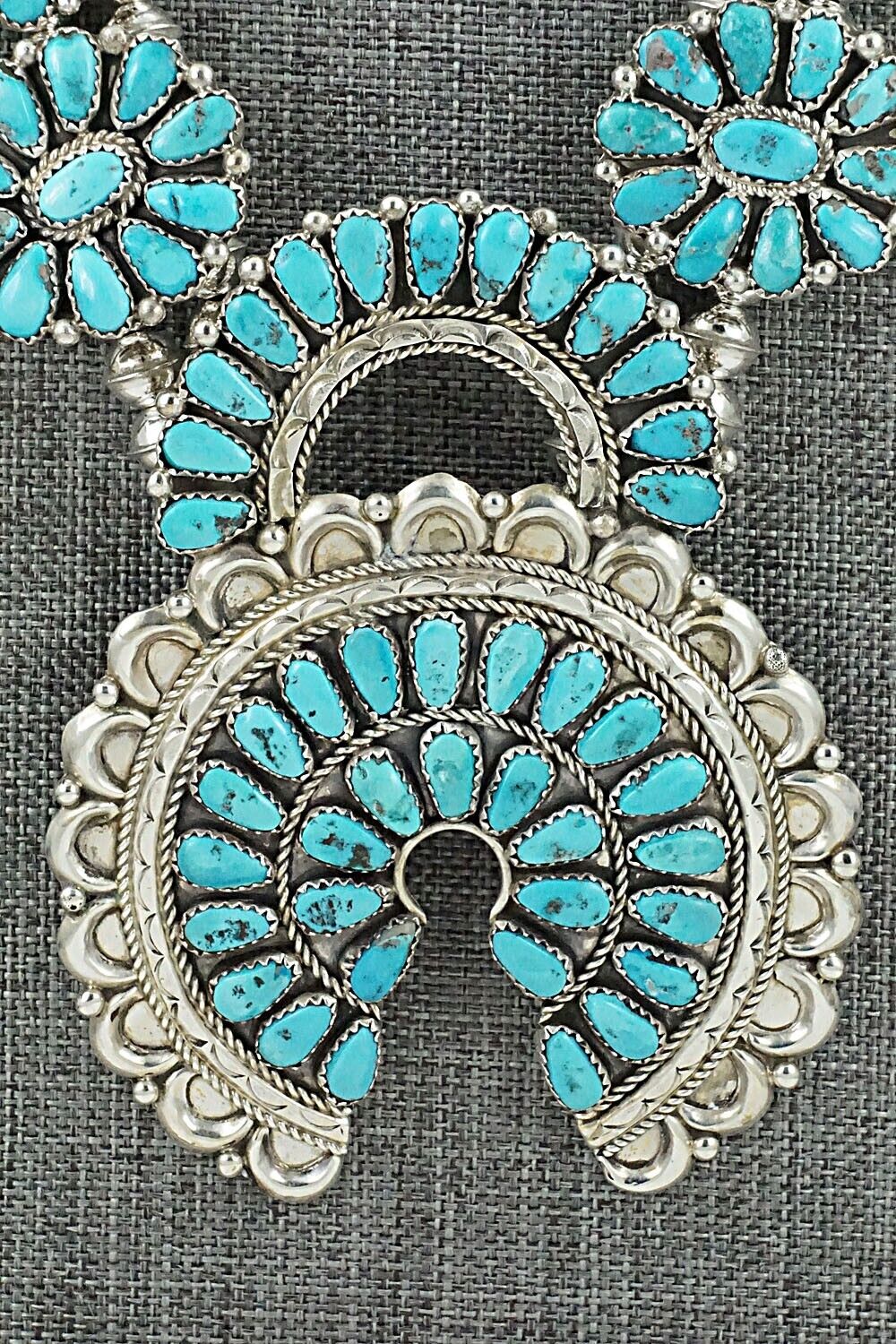 Turquoise & Sterling Silver Squash Blossom Set - Justina Wilson