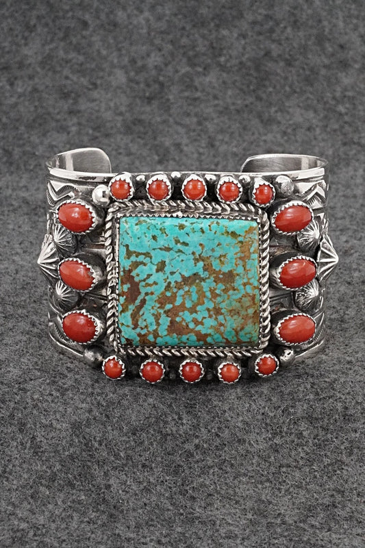Turquoise, Coral & Sterling Silver Bracelet - Tillie Jon