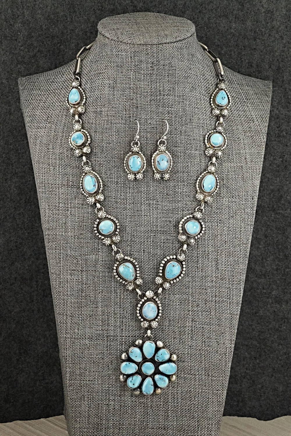 Turquoise & Sterling Silver Necklace and Earrings Set - Kathleen Livingston