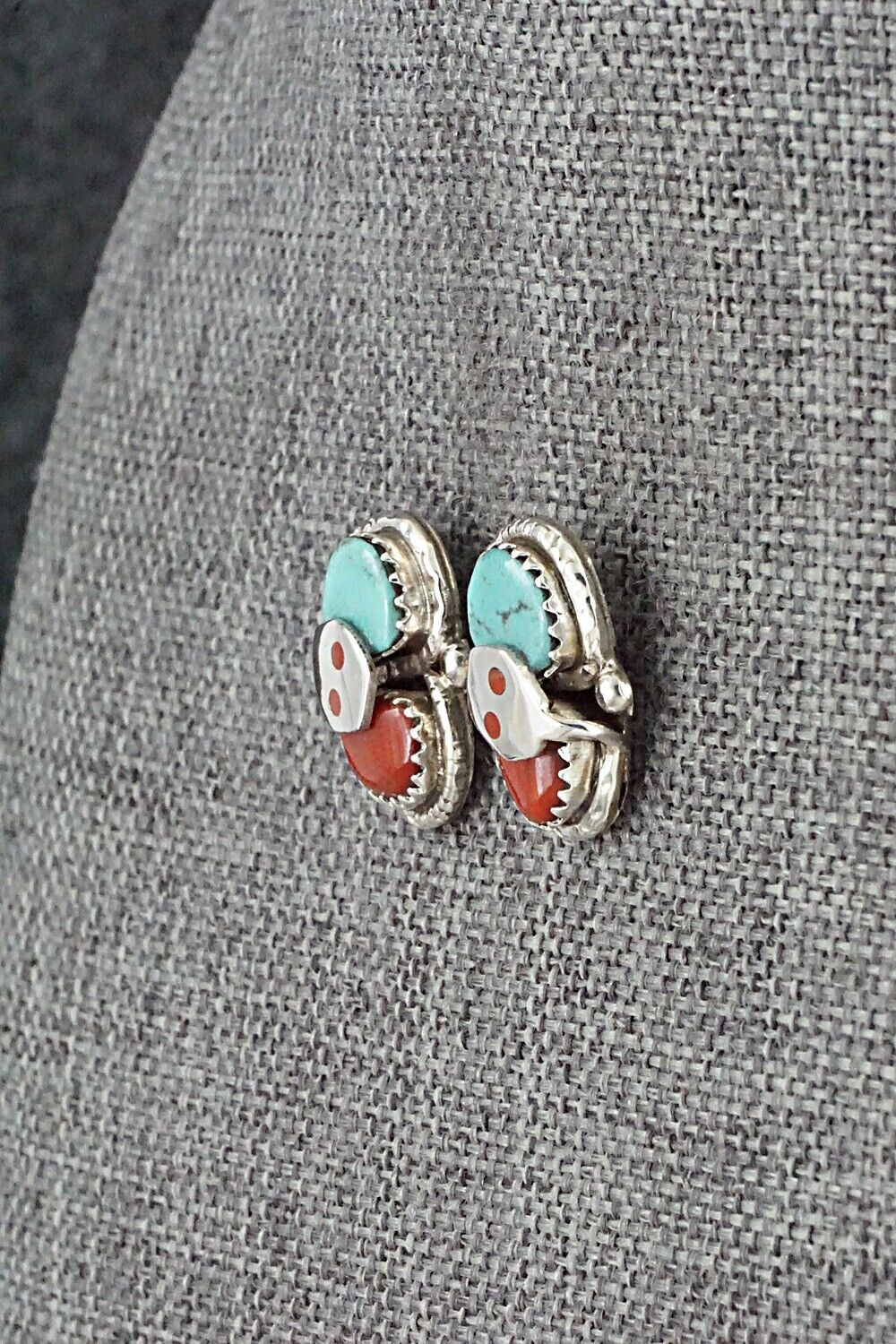 Turquoise, Coral & Sterling Silver Earrings - Joy Calavaza