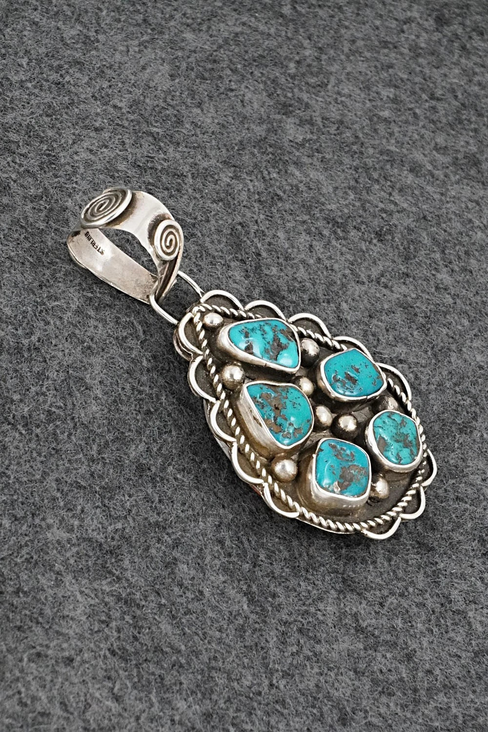Turquoise, Spiny Oyster & Sterling Silver Pendant - Priscilla Reeder