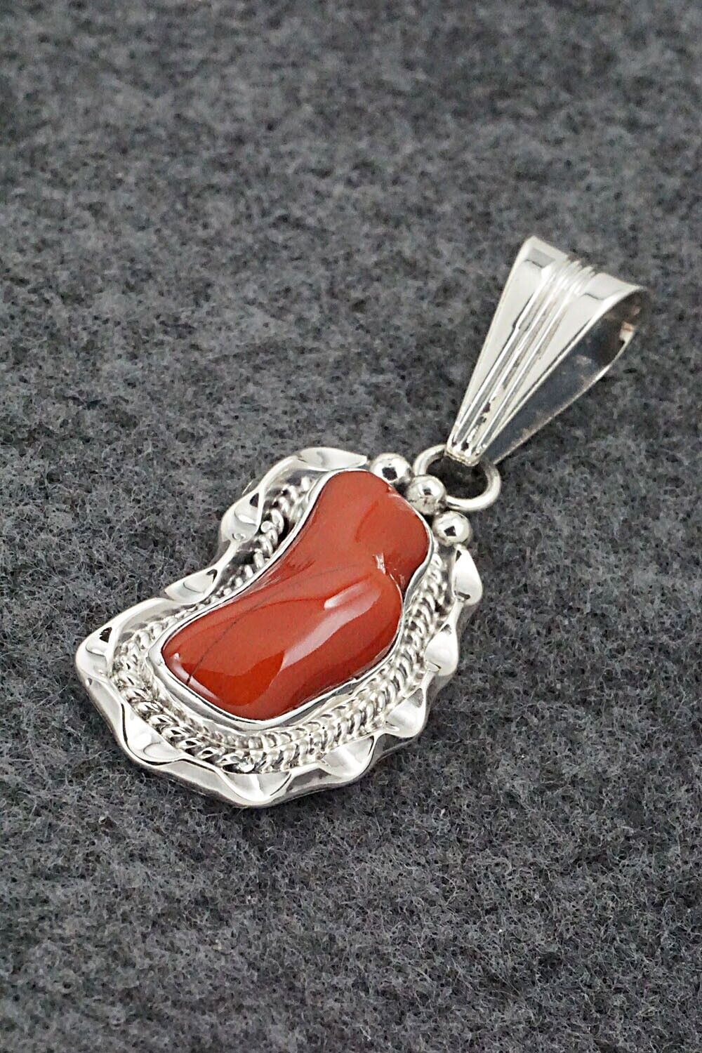 Coral & Sterling Silver Pendant - Samuel Yellowhair