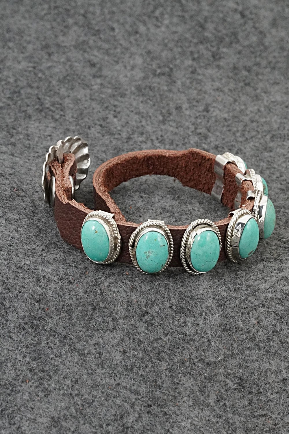 Turquoise, Sterling Silver & Leather Bracelet - Marlene Ramone