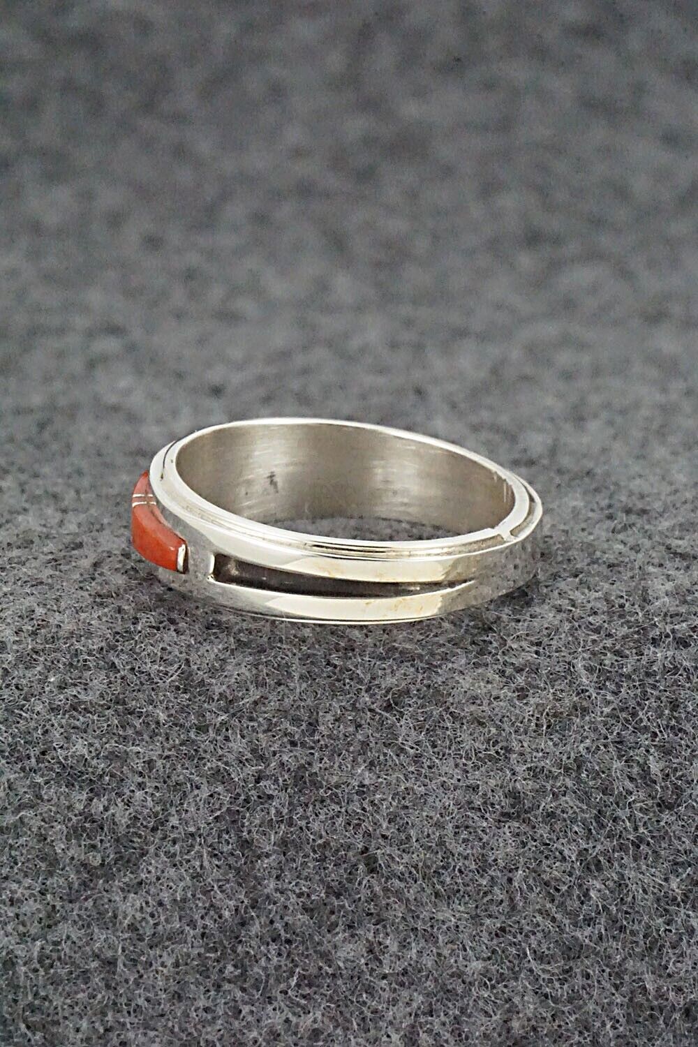 Coral & Sterling Silver Inlay Ring - Wilbert Muskett Jr. - Size 10