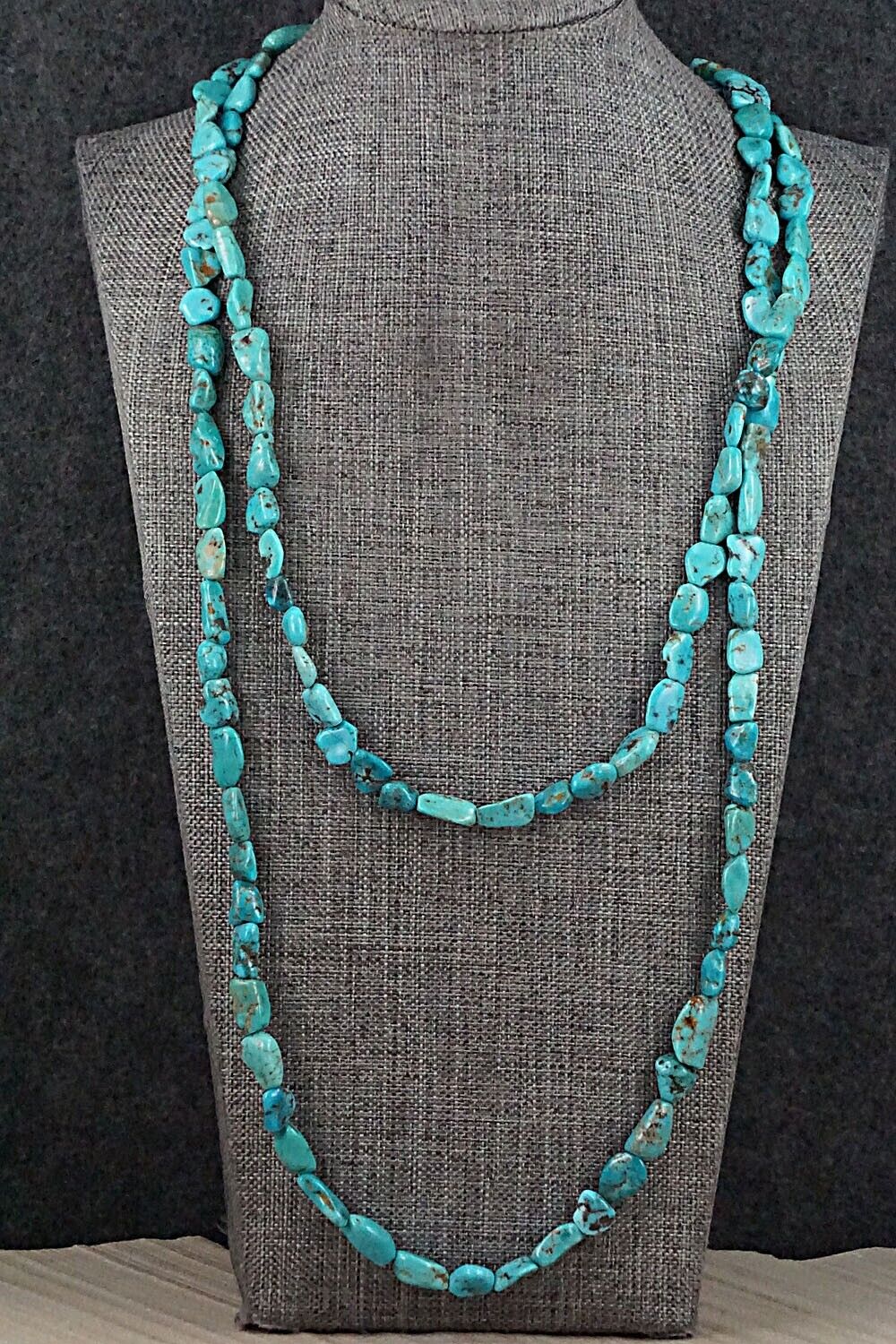Turquoise & Sterling Silver Necklace 49" - Doreen Jake