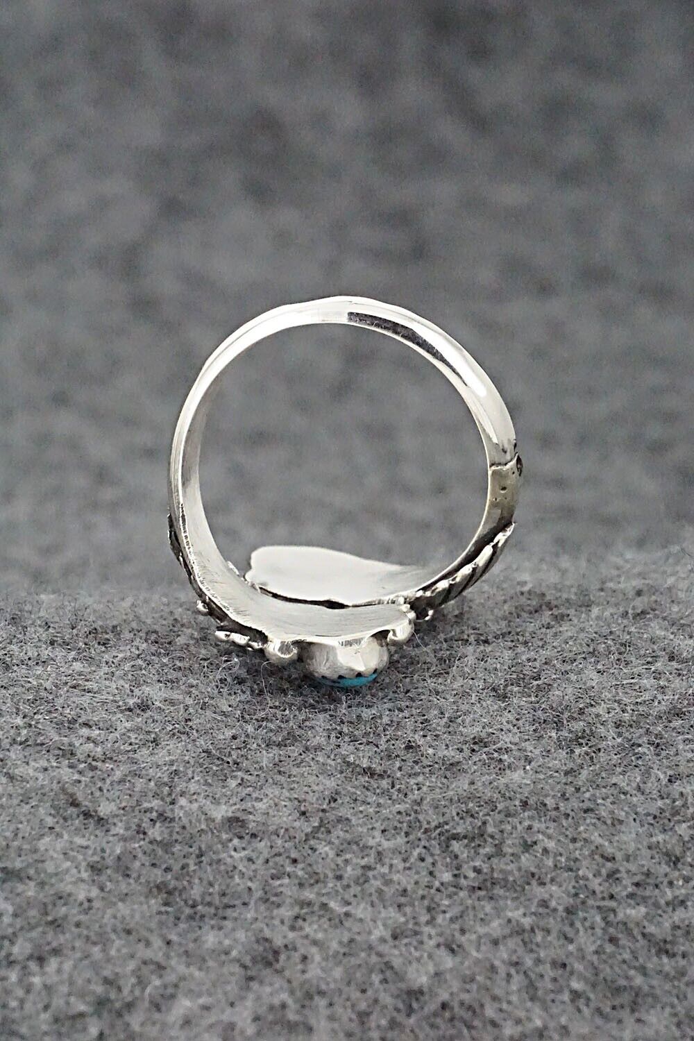 Turquoise, Coral & Sterling Silver Ring - Etta Belin - Size 9.5