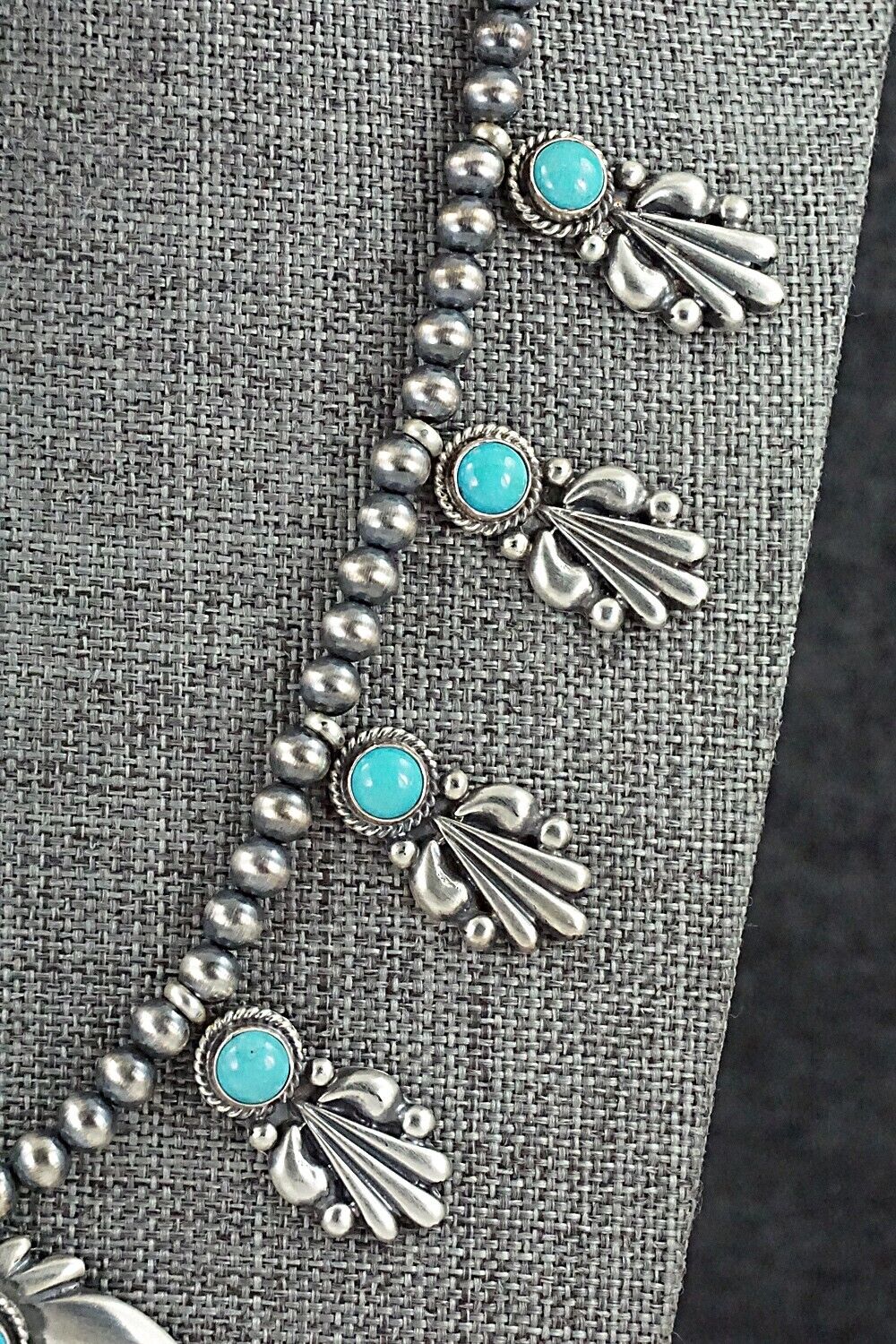 Turquoise & Sterling Silver Squash Blossom Necklace - Bobby Platero