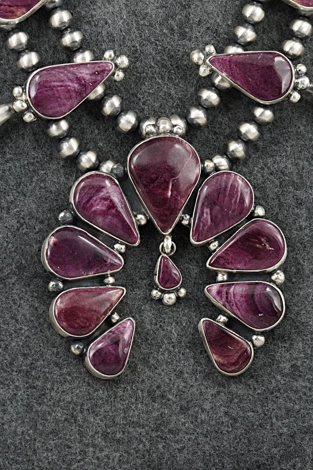 Spiny Oyster & Sterling Silver Squash Blossom Set - Darrin Livingston