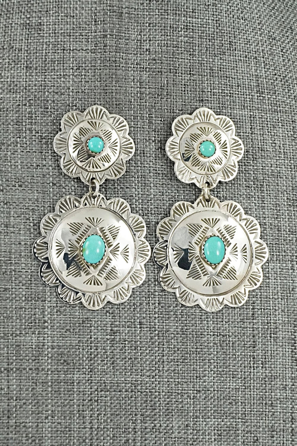 Turquoise and Sterling Silver Earrings - Bertha Begay