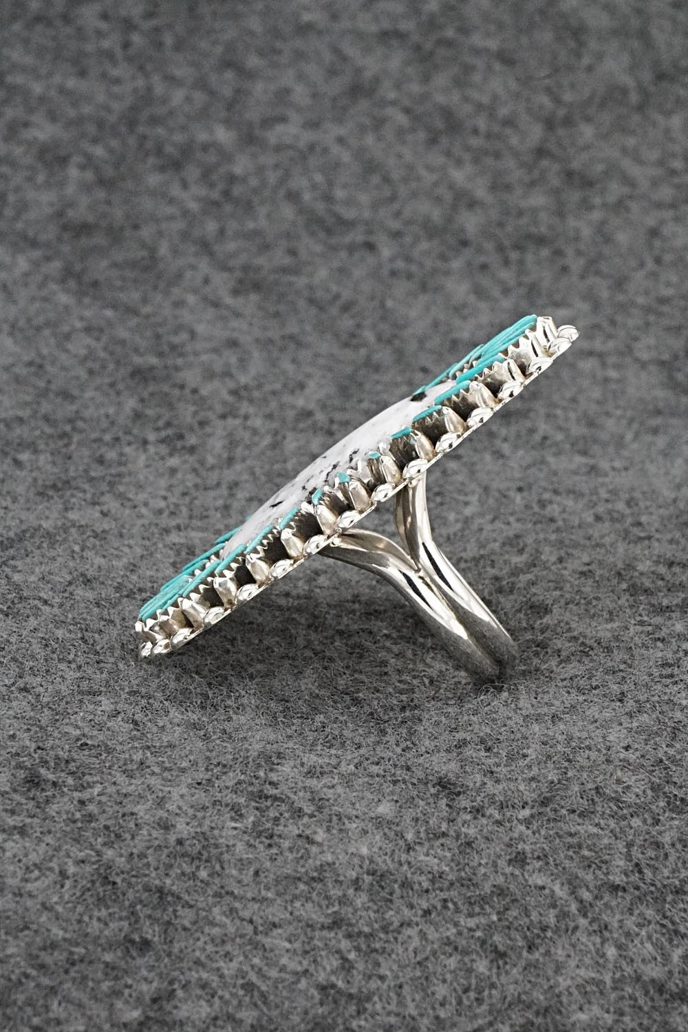 White Buffalo, Turquoise & Sterling Silver Ring - Roland Francisco - Size 8