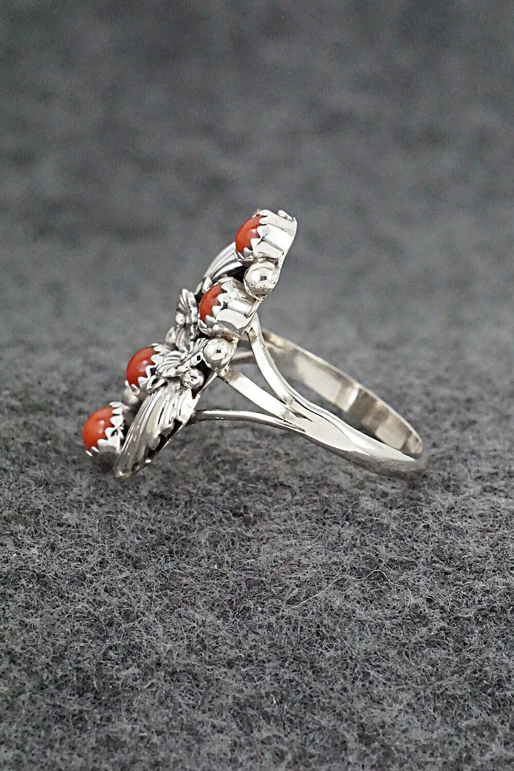 Coral & Sterling Silver Ring - Alice Rose Saunders - Size 9