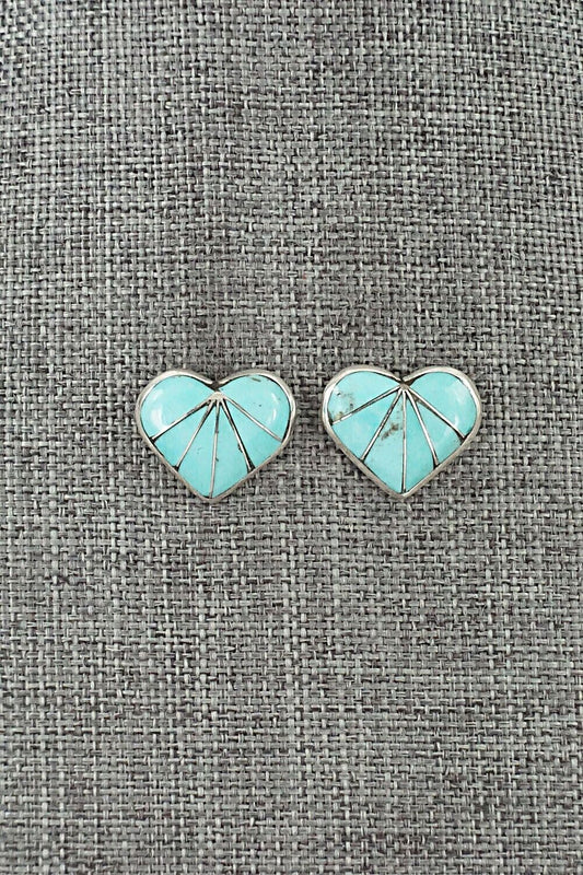 Turquoise and Sterling Silver Inlay Earrings - Evelyn Mahkee