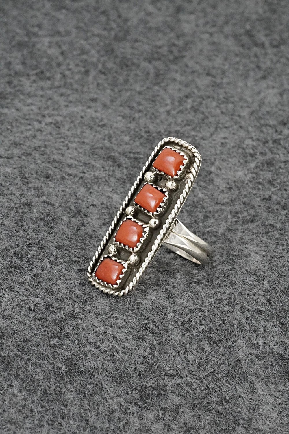 Coral & Sterling Silver Ring - Priscilla Reeder - Size 8