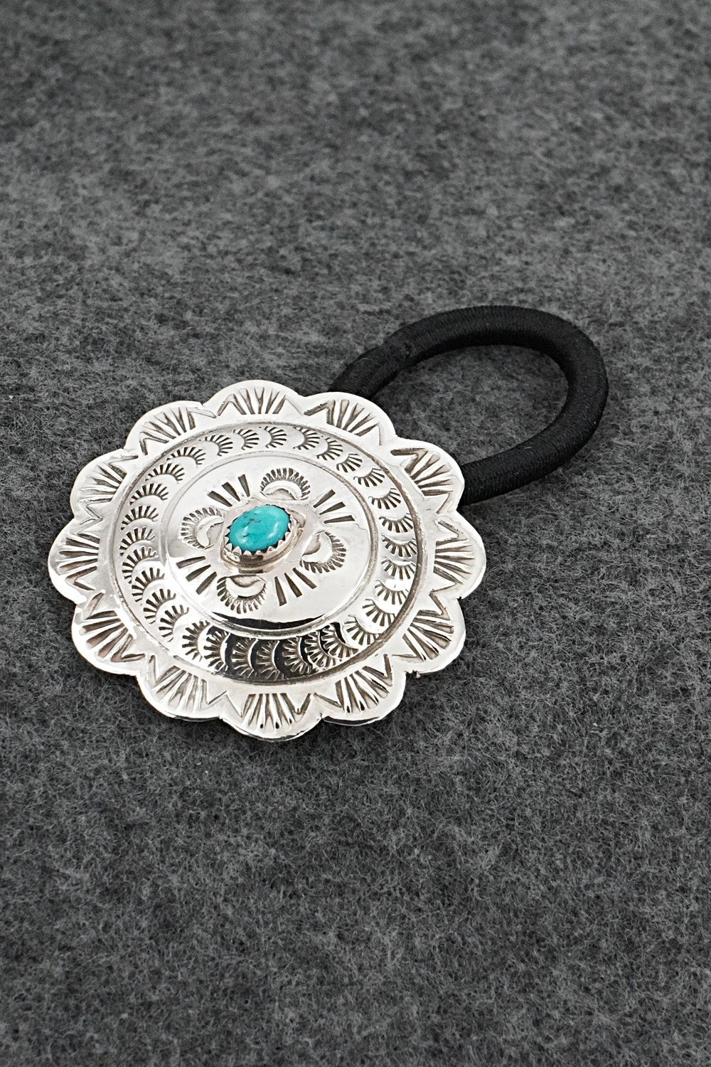 Turquoise & Sterling Silver Hair Tie - Bertha Begay