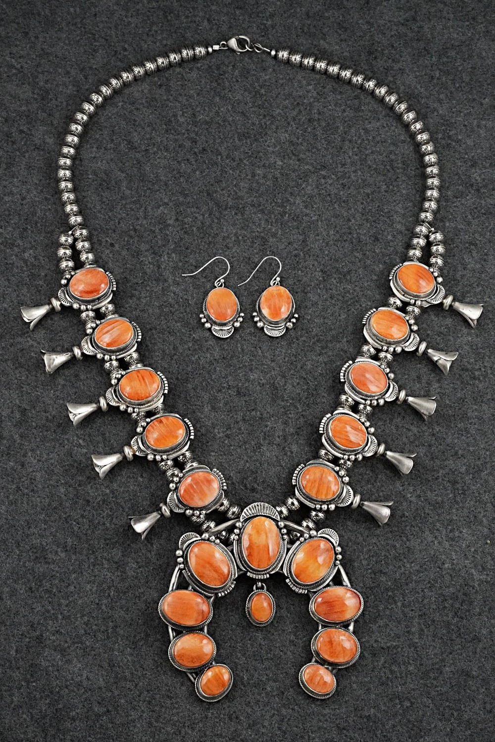 Spiny Oyster & Sterling Silver Squash Blossom Set - Paul Livingston