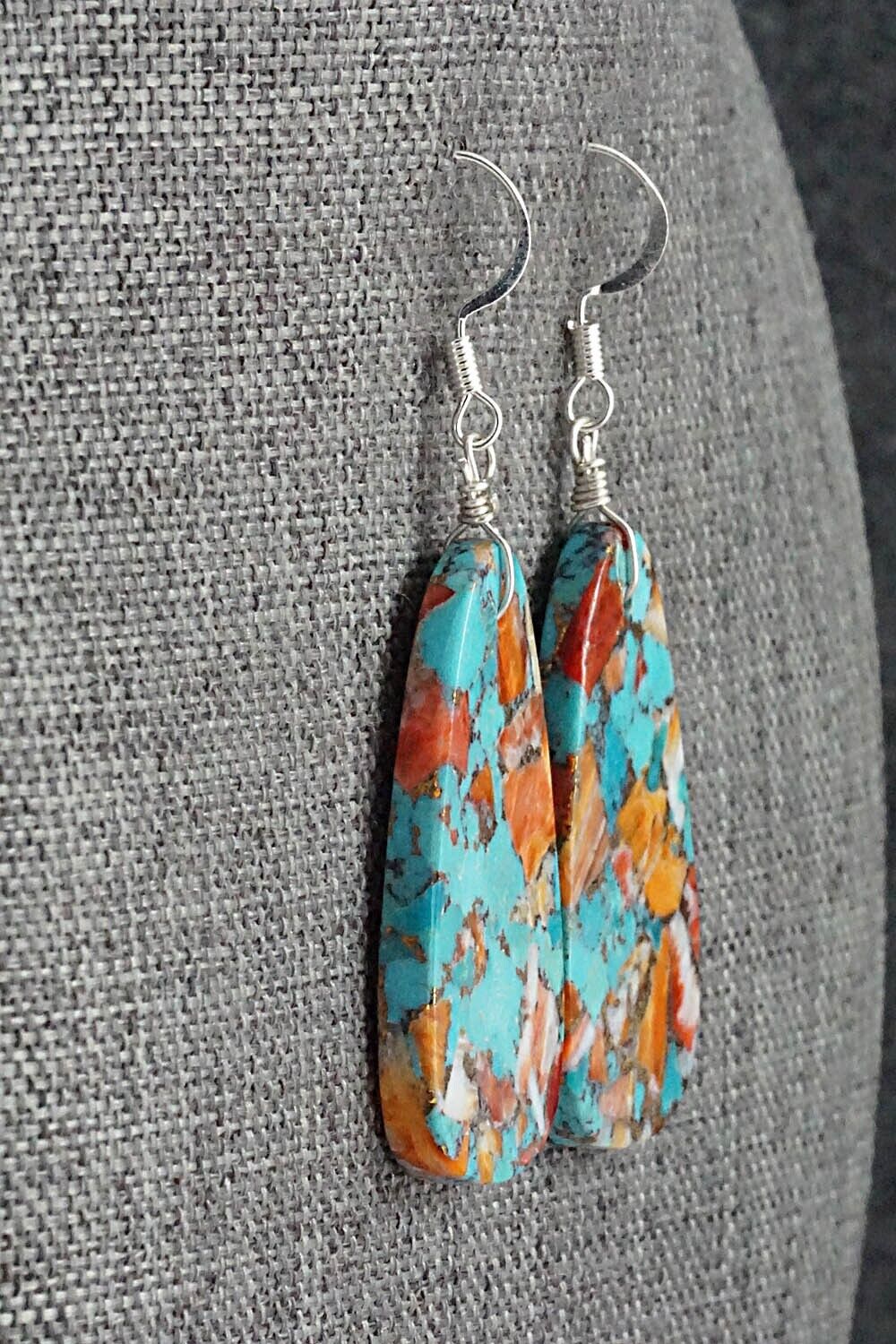 Spiny Oyster, Turquoise & Sterling Silver Earrings - Lupe Lovato