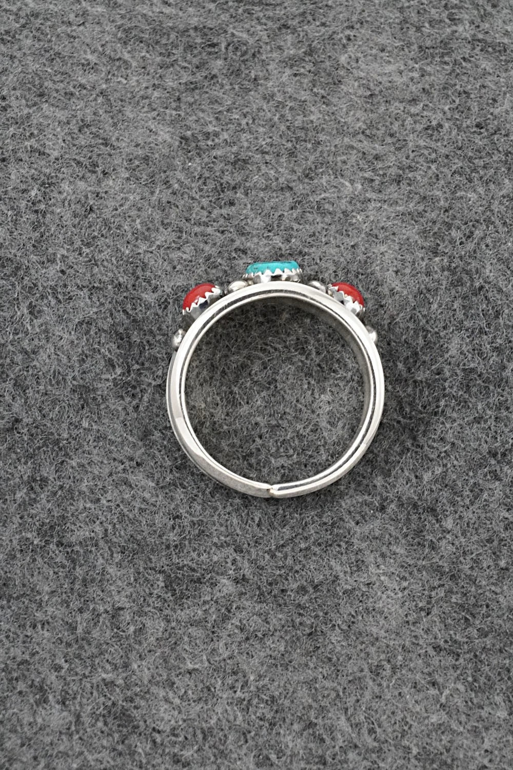 Turquoise, Coral & Sterling Silver Ring - Paul Largo - Size 12