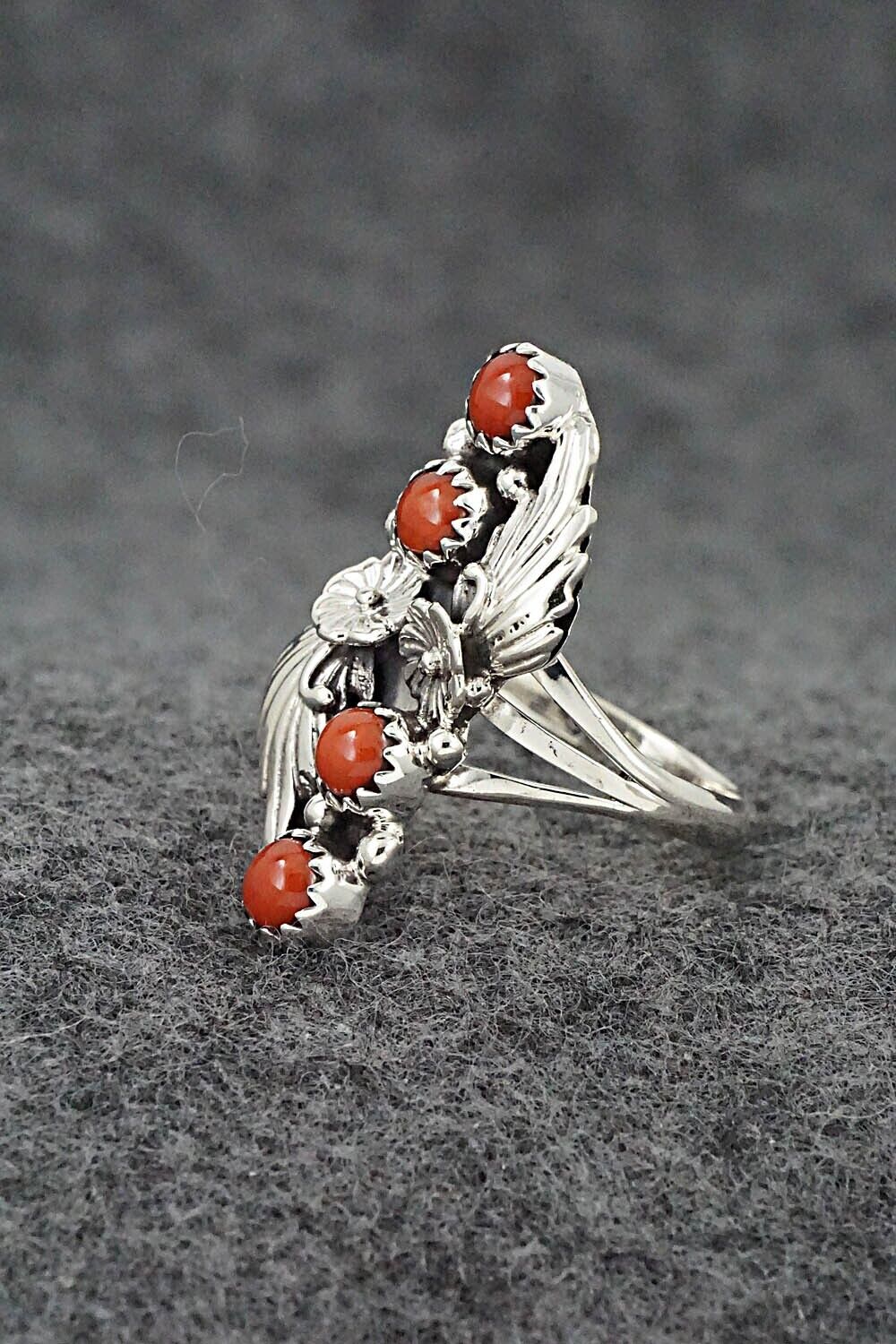Coral & Sterling Silver Ring - Alice Rose Saunders - Size 7.5
