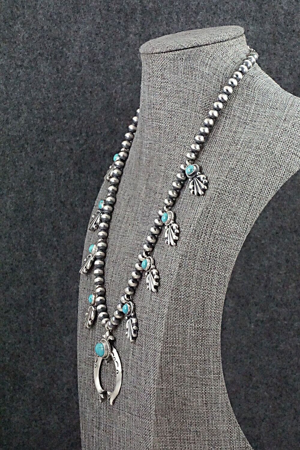 Turquoise & Sterling Silver Squash Blossom Necklace - Bobby Platero