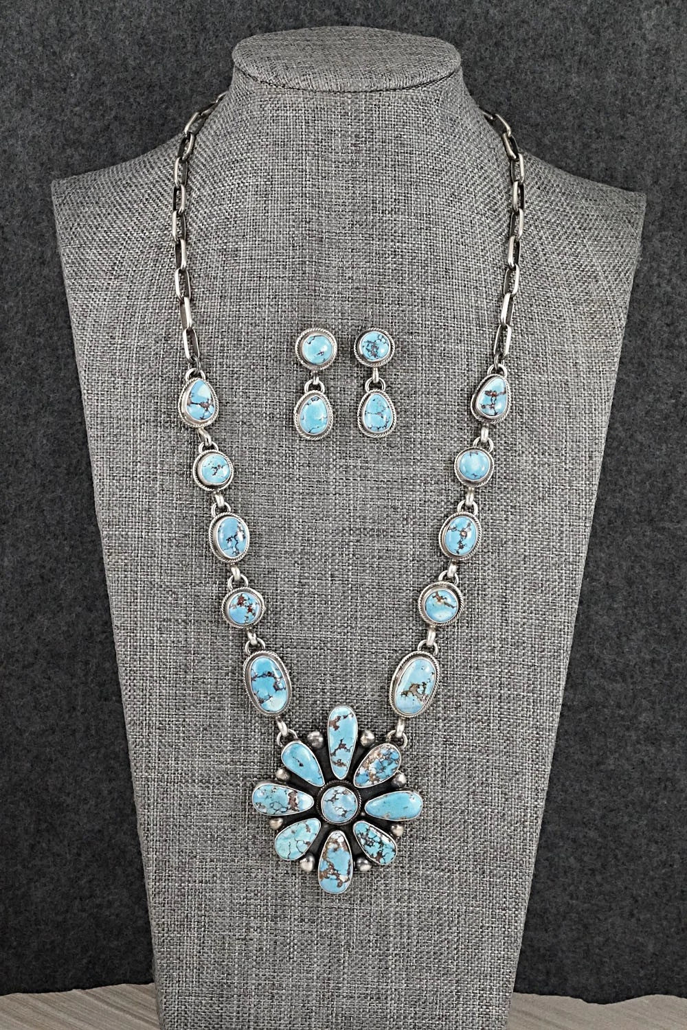 Turquoise & Sterling Silver Necklace and Earrings Set - Kathleen Livingston
