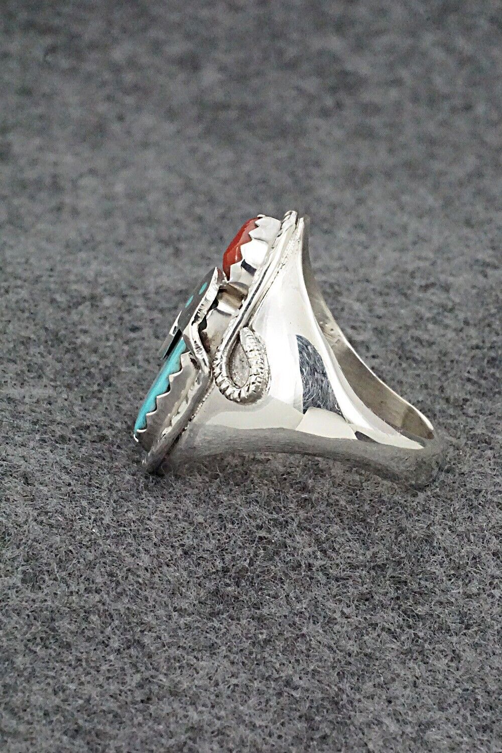 Turquoise, Coral & Sterling Silver Ring - Joy Calavaza - Size 12.5