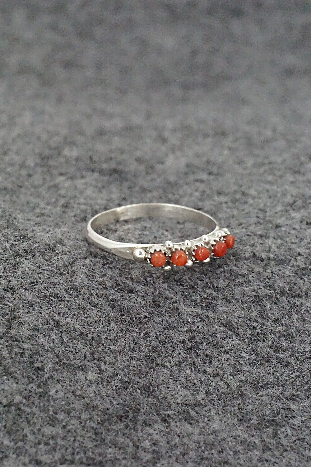 Coral & Sterling Silver Ring - April Haloo - Size 8