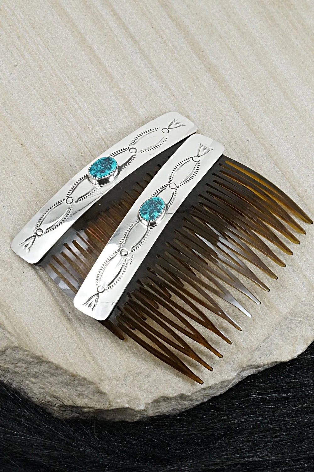 Turquoise & Sterling Silver Hair Combs - Jolene Begay