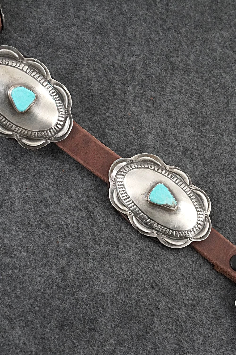 Turquoise, Sterling Silver & Leather Concho Belt - Dan Morgan