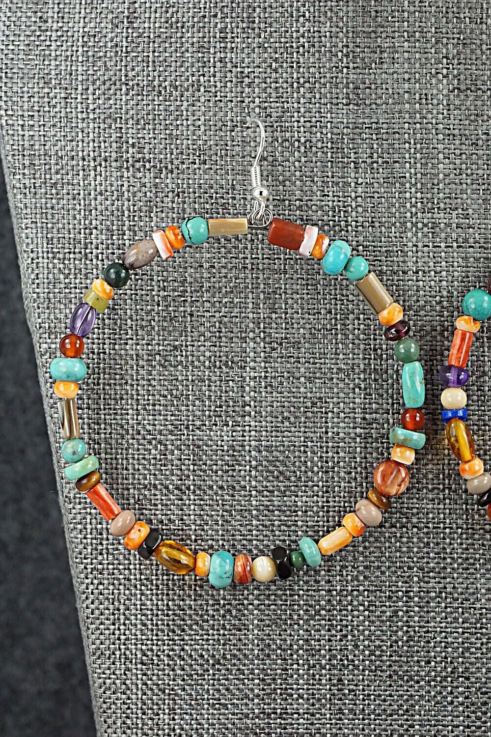 Multi Stone & Sterling Silver Hoop Earrings - Helen Tsosie