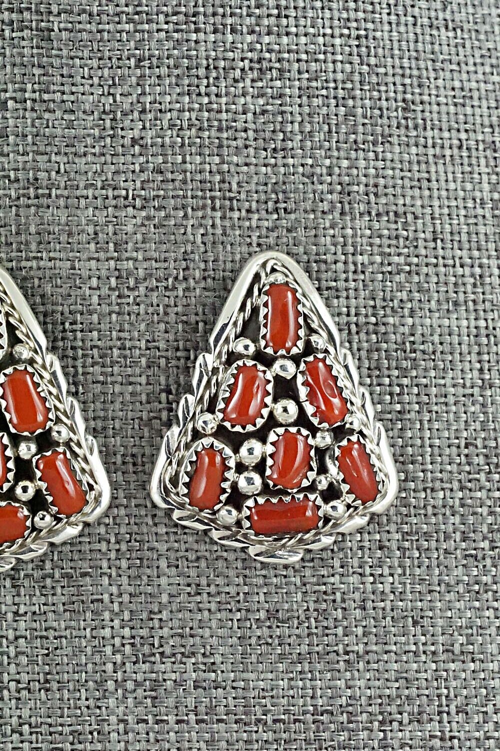 Coral & Sterling Silver Earrings - Melvin Chee