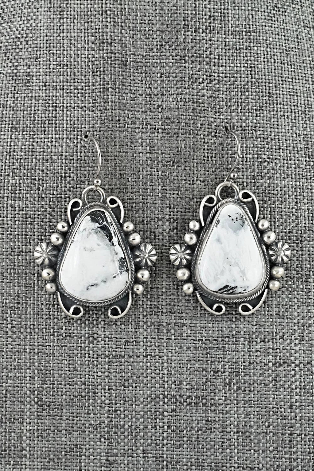 White Buffalo & Sterling Silver Squash Blossom Set - Paul Livingston