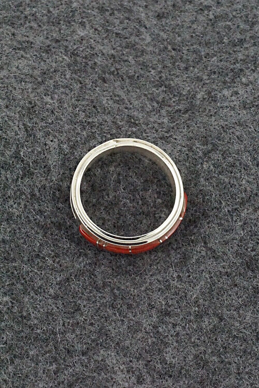 Coral & Sterling Silver Inlay Ring - Wilbert Muskett Jr. - Size 8