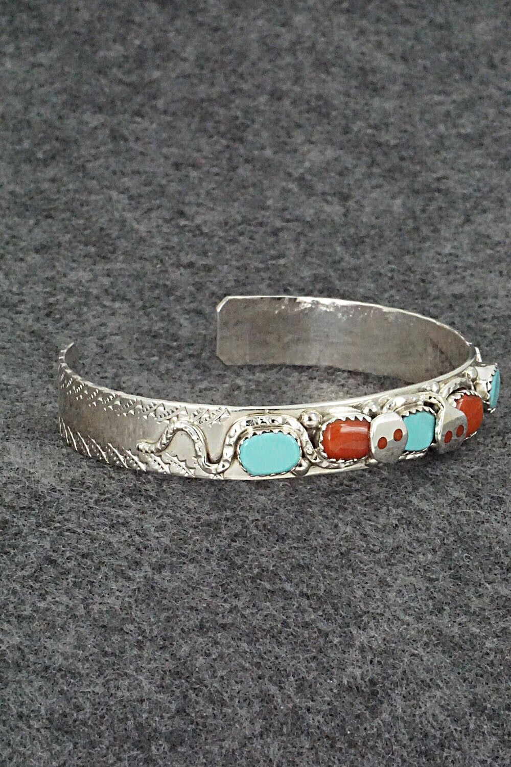 Turquoise, Coral & Sterling Silver Bracelet - Joy Calavaza