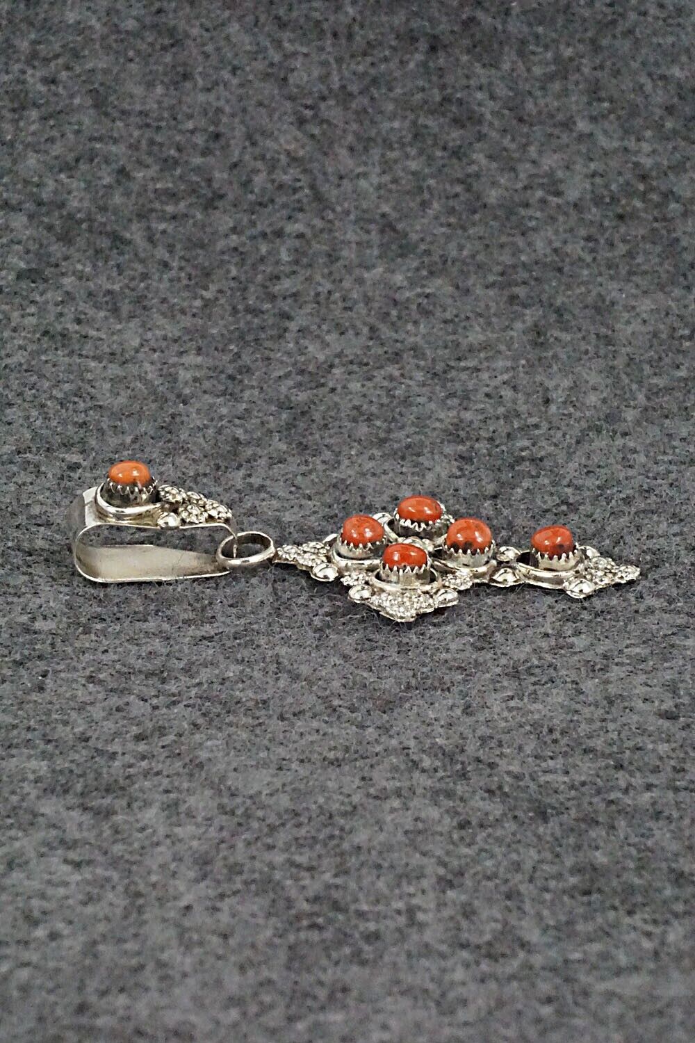 Coral and Sterling Silver Pendant - Verdie Booqua