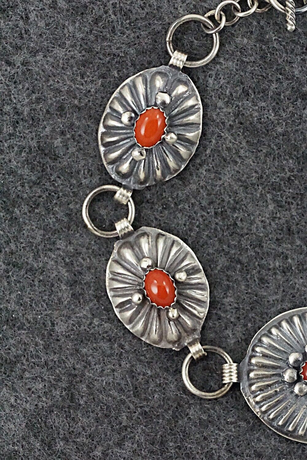 Coral and Sterling Silver Link Bracelet - Andrew Gordon