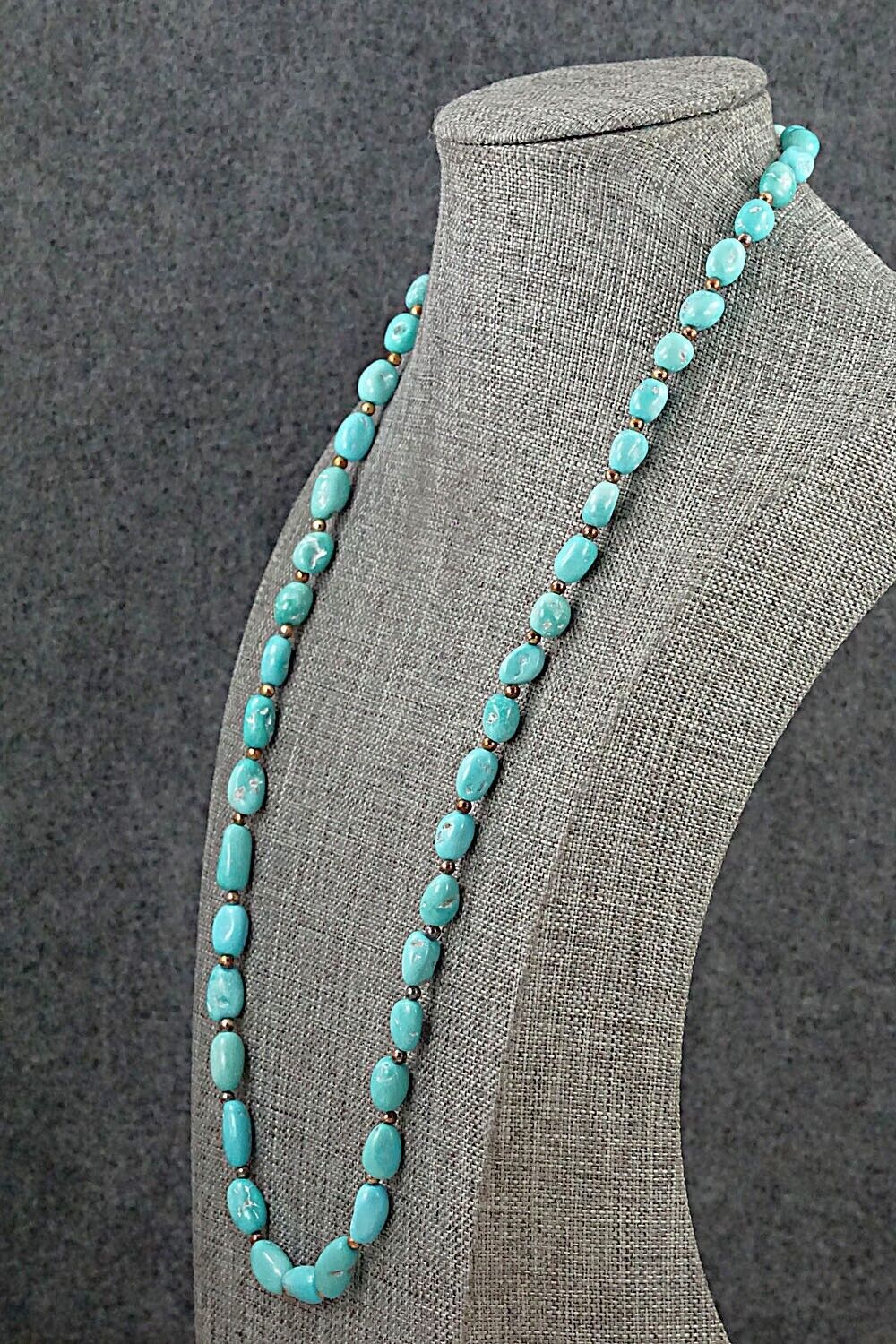 Turquoise & Sterling Silver Necklace 28" - Doreen Jake