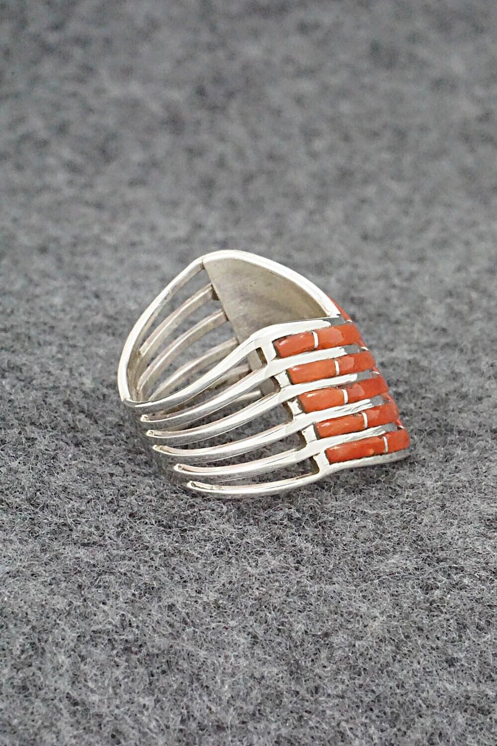 Coral & Sterling Silver Ring - Andrew Enrico - Size 7.5