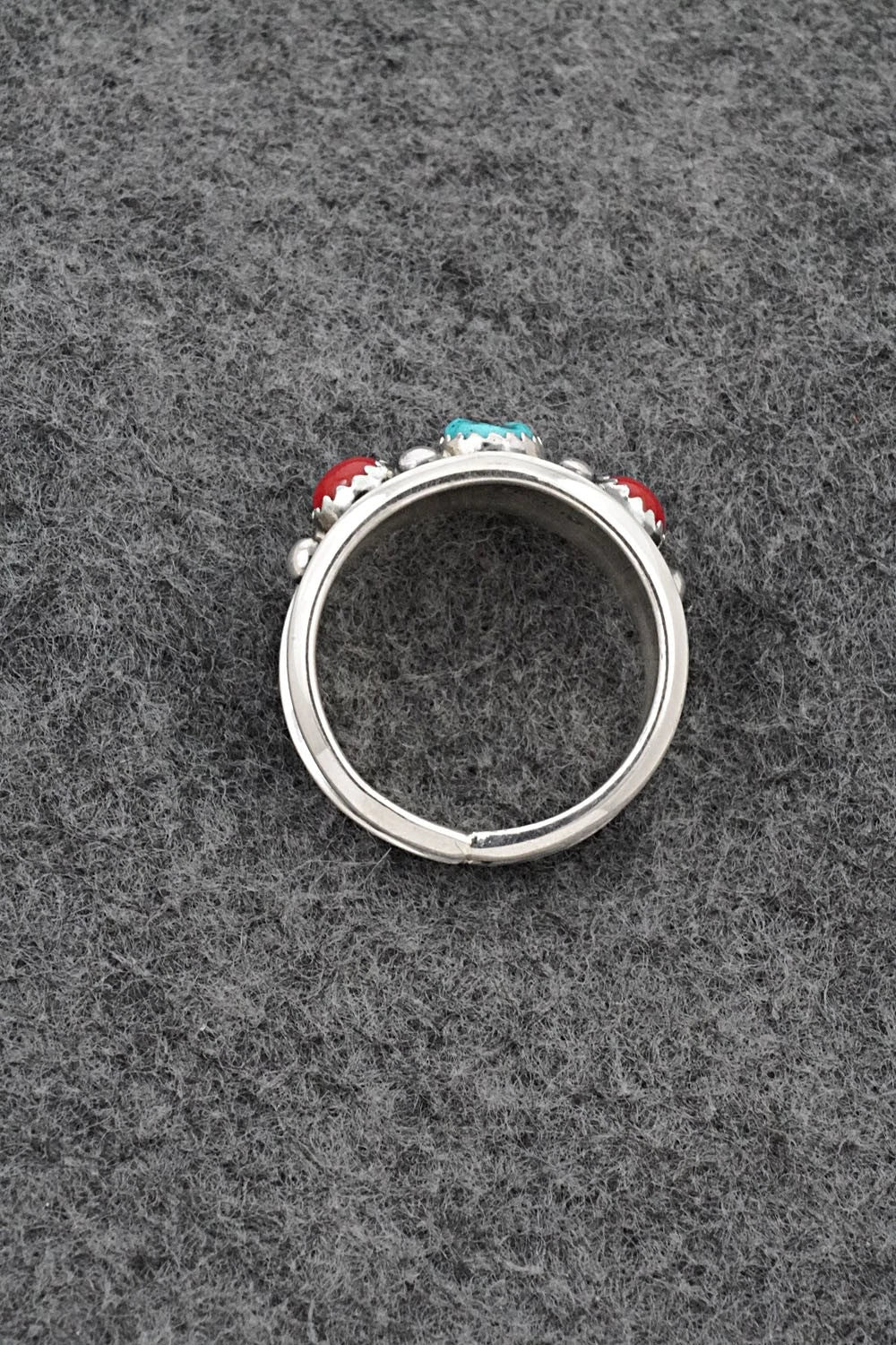 Turquoise, Coral & Sterling Silver Ring - Paul Largo - Size 10